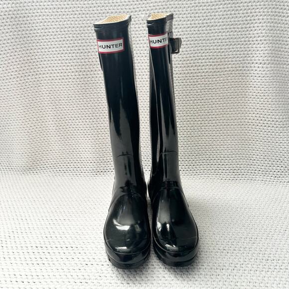 Hunter Tall Black High Gloss Women Slip On Rain Boots Classic Essential Size 5 - Picture 9 of 12
